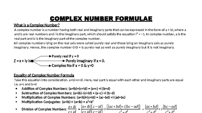 Algebraic Formulae Overview for JEE Main: Complex Numbers and More ...