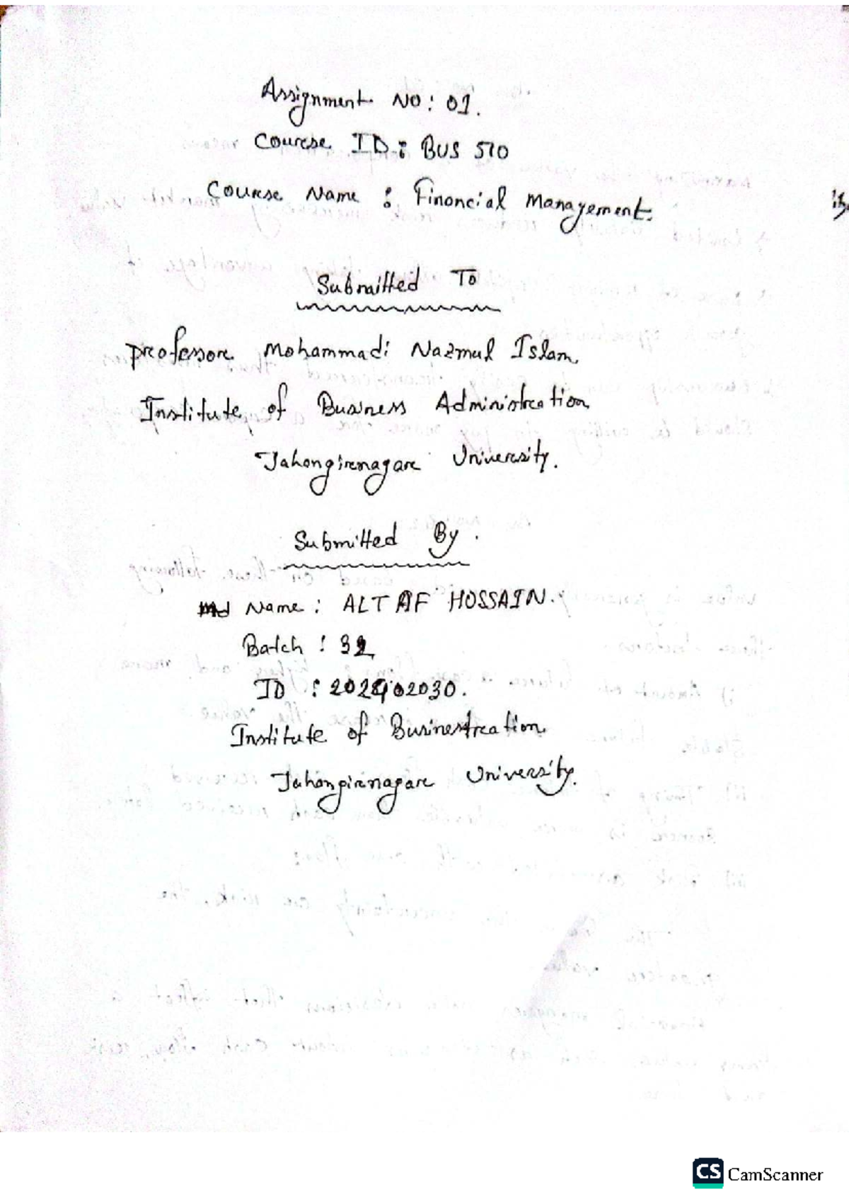 Bus 510: Financial Management Assignment 01 - Maximizing Corporate ...