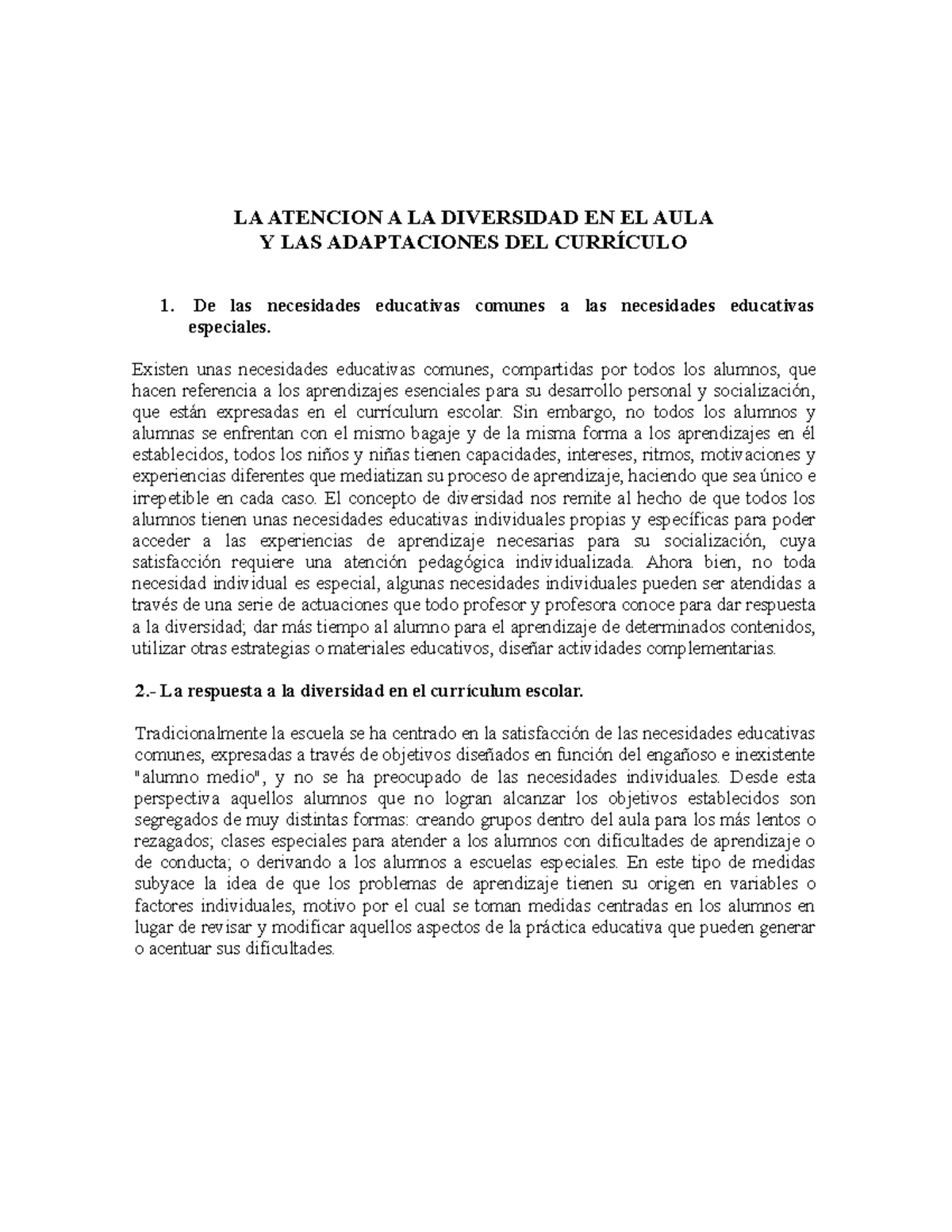 Atención a la Diversidad en el Aula - Resumen Parcial - Studocu