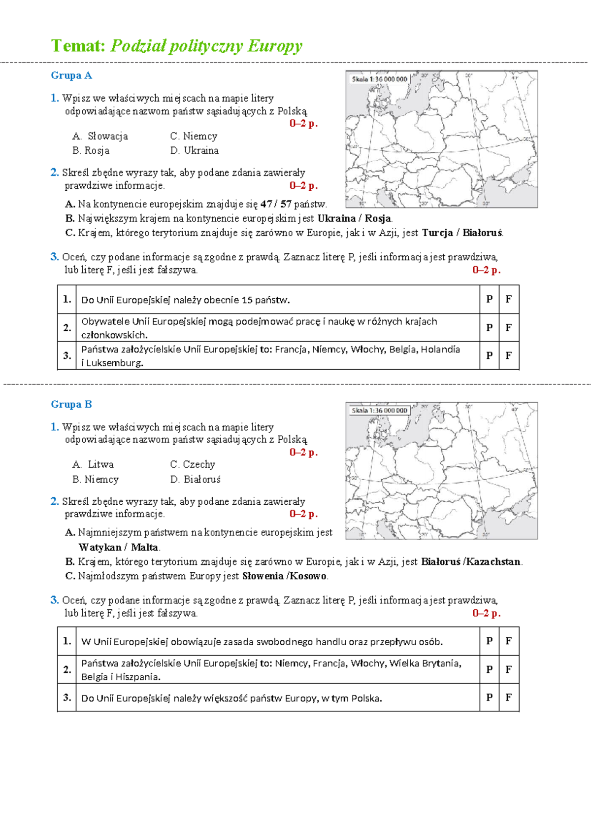Podział Polityczny Europy Kartkówka Klasa 6 www.studocu.com