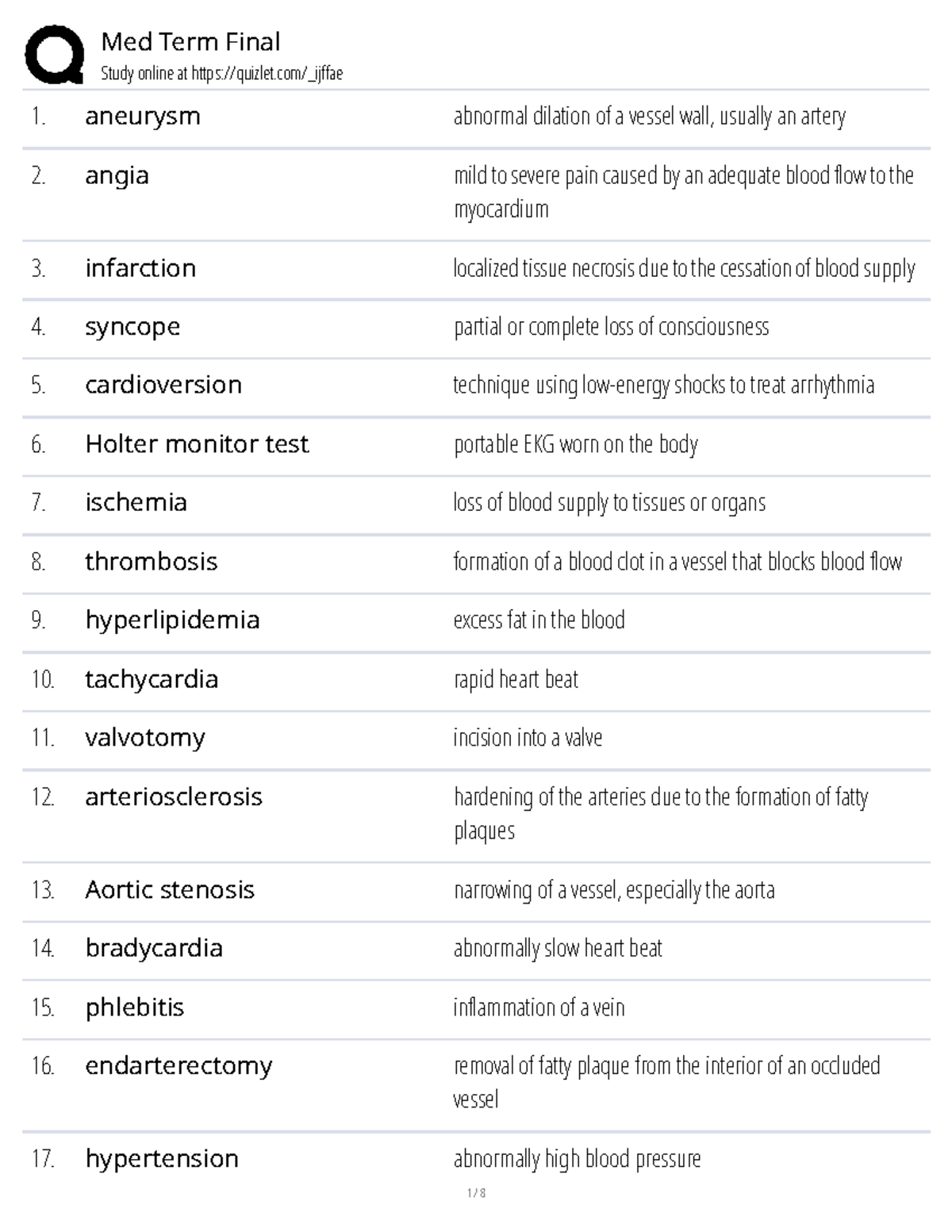 Med Term Final Exam Study Guide - Studocu
