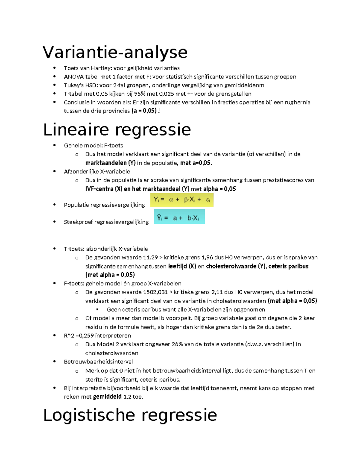 AVV Samenvatting - Variantie-analyse en Regressieconcepten - Studeersnel