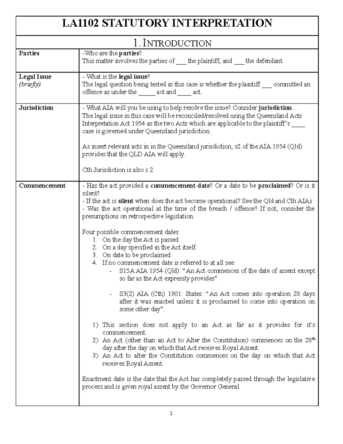 LA1102 Statutory Interpretation Final Exam Notes 2019 SP2 - Studocu