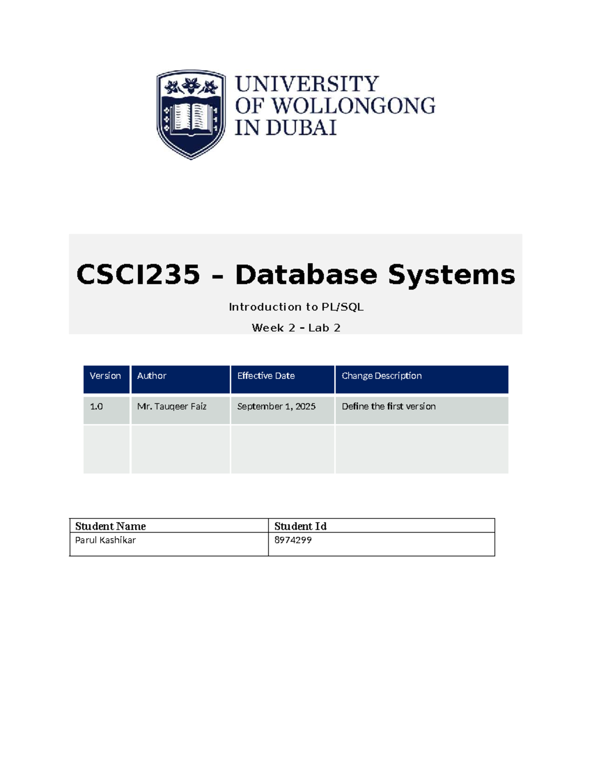 CSCI235 Week 2 Lab 2: SQL Procedures and Functions - Studocu