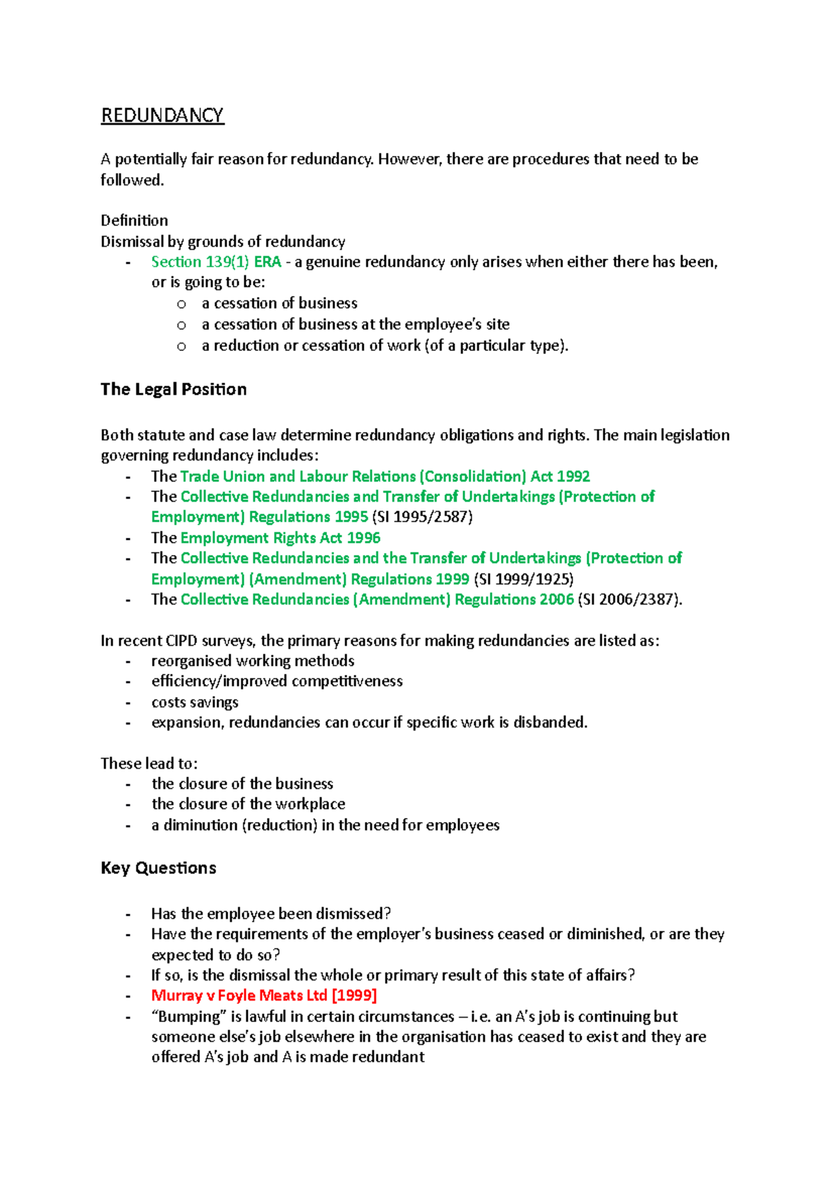 L4 Redundancy - Lecture Notes on Legal Aspects and Procedures - Studocu