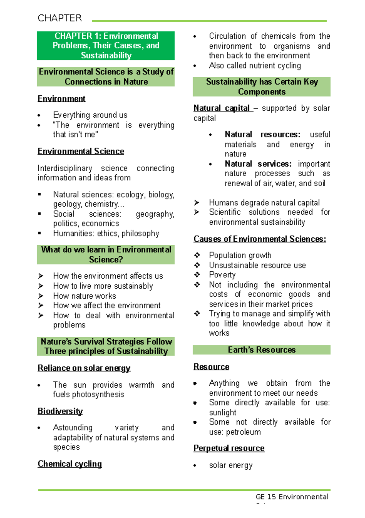 GE 15 Environmental Science: Chapter 1 - Environmental Problems and ...