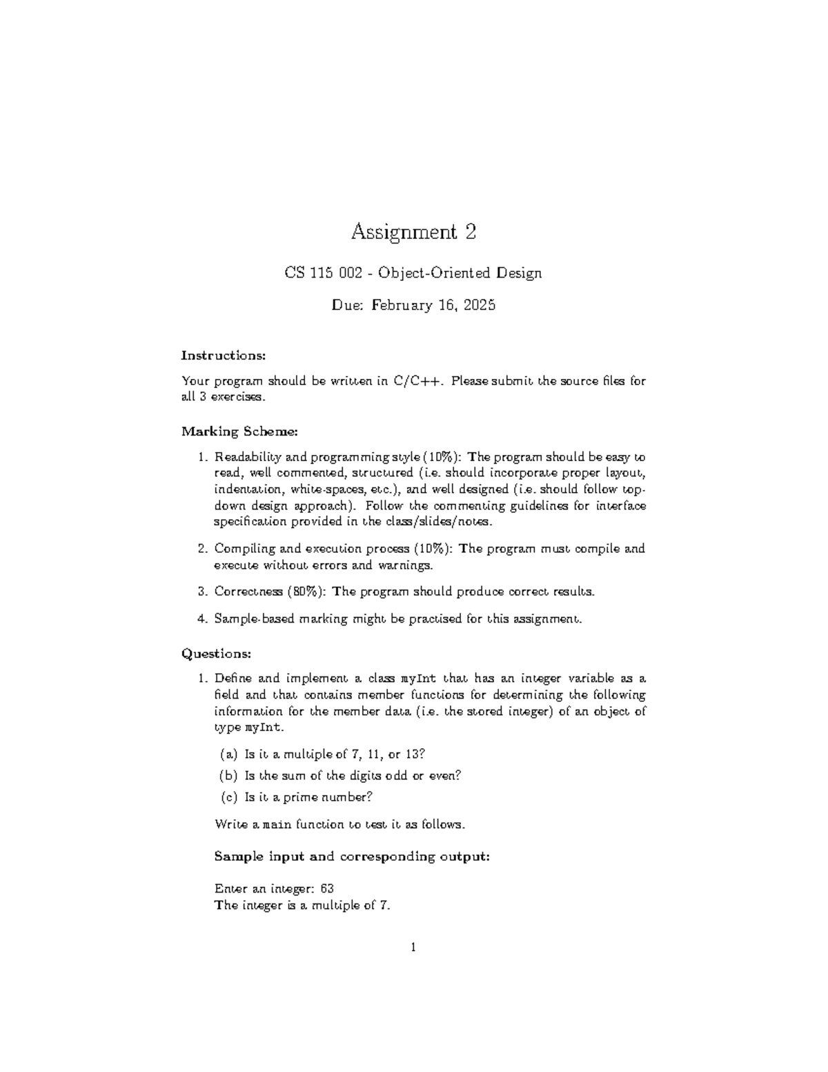 Assignment 2 CS 115 002: Programming Tasks and Instructions - Studocu