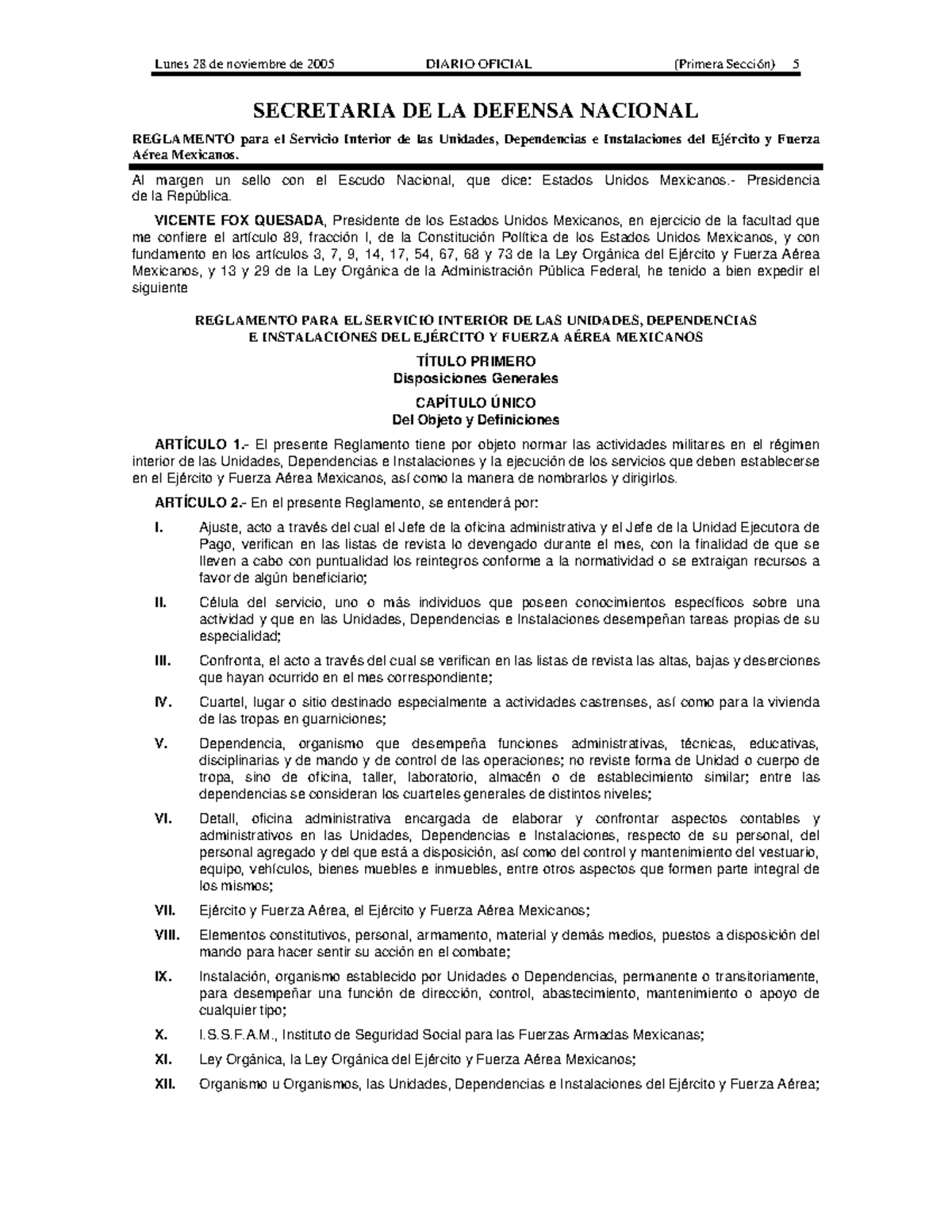 Reglamento del Servicio Interior de las Unidades del Ejército Mexicano - Document Preview