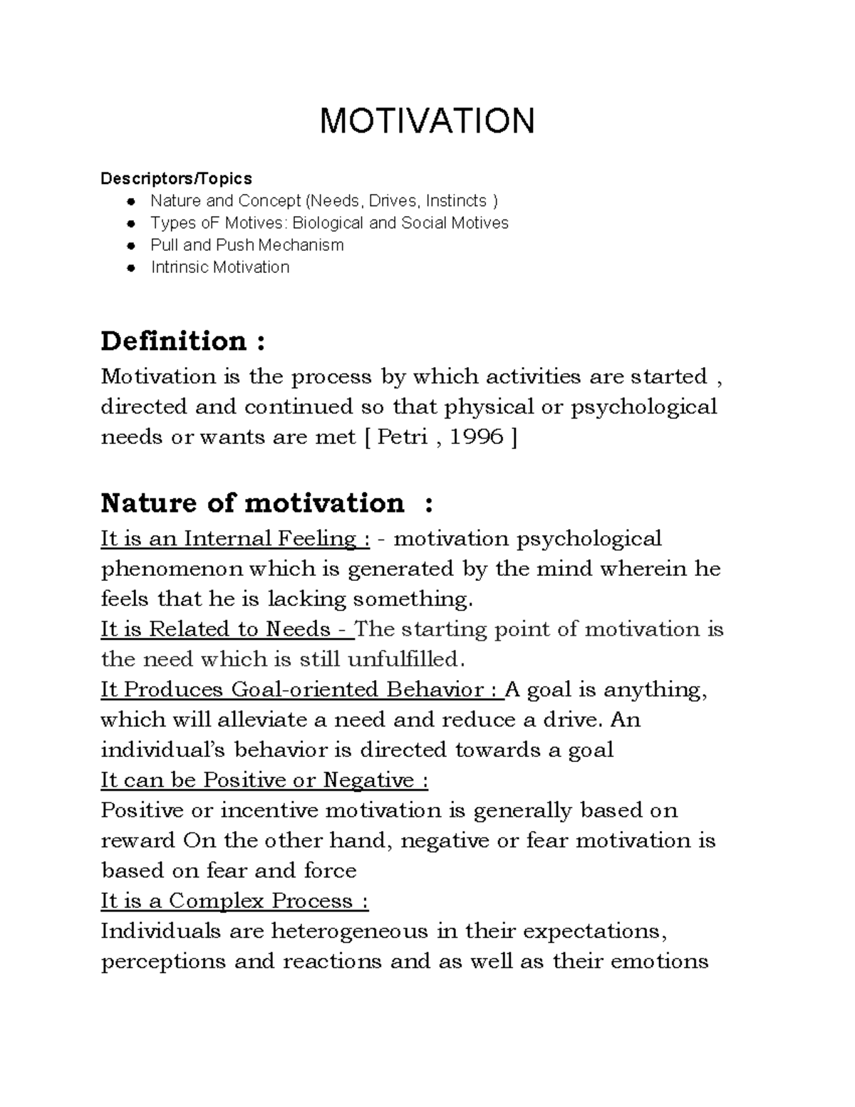 Psych 101: Essential Notes on Motivation Theories and Concepts - Studocu