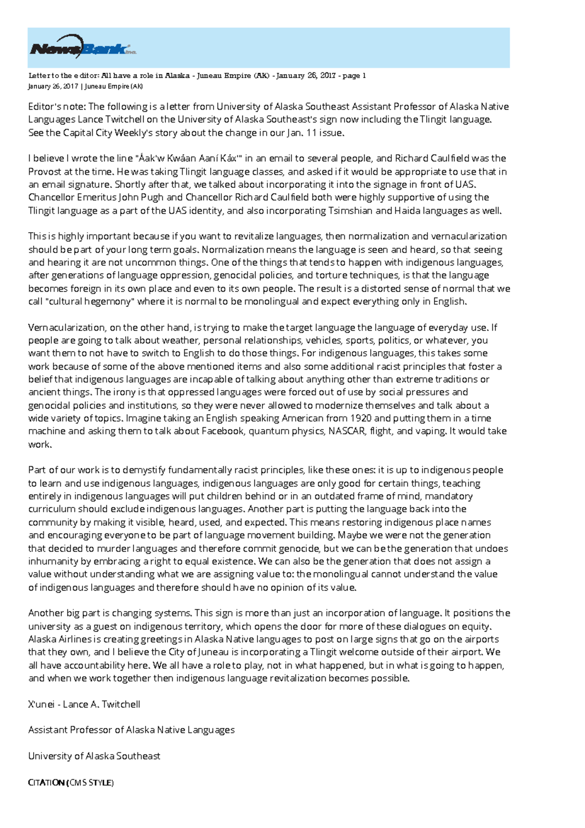 Letter to the Editor: Revitalizing Alaska Native Languages - UAS ...