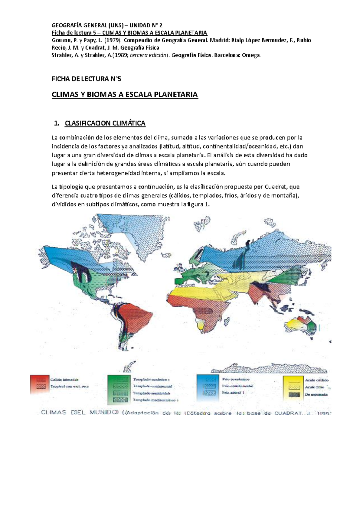 GEOGRAFÍA GENERAL (UNS) UNIDAD 2 Ficha de lectura 5: Climas y Biomas ...