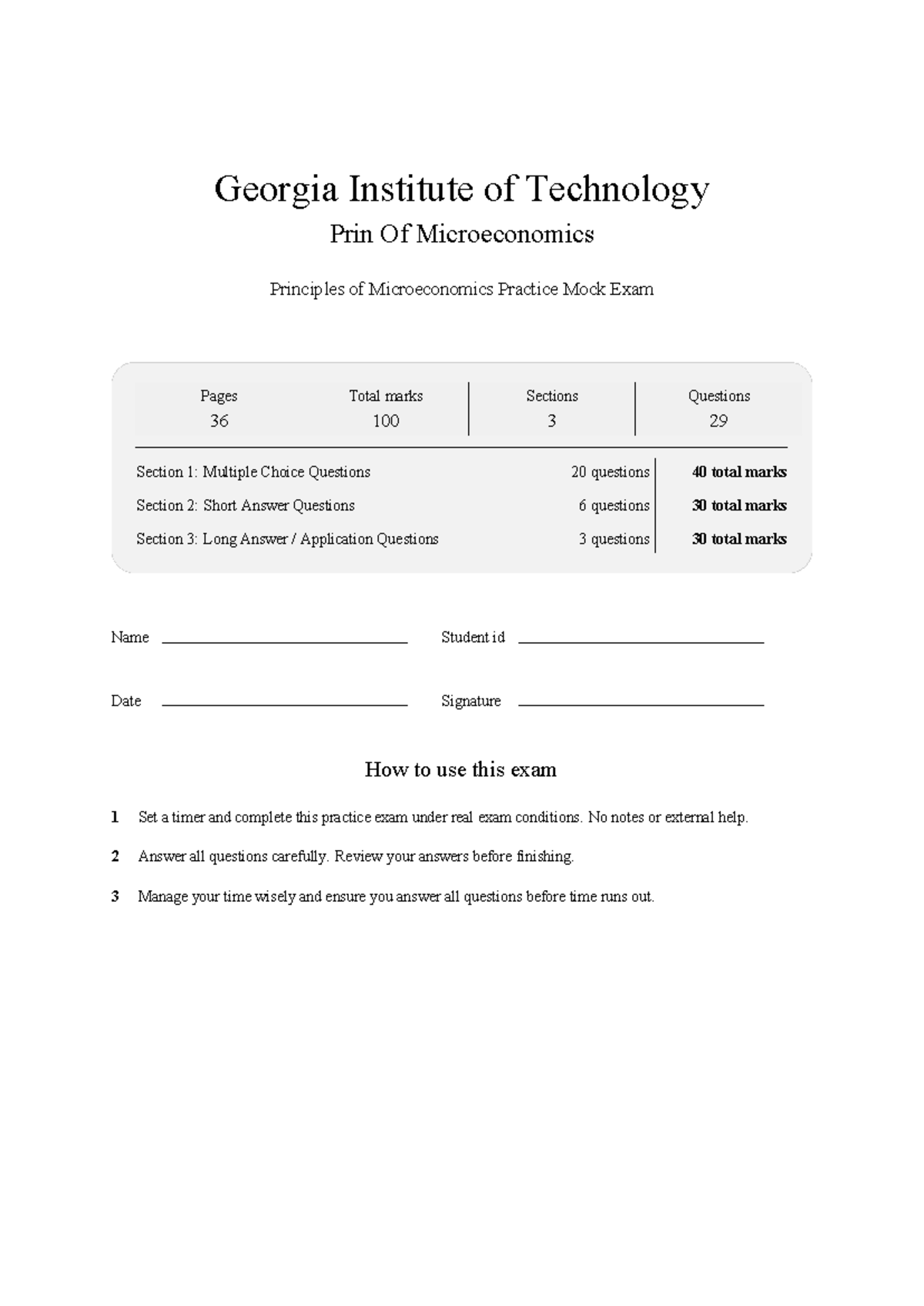 ECON 2106 Principles of Microeconomics Practice Test 2026 - Studocu
