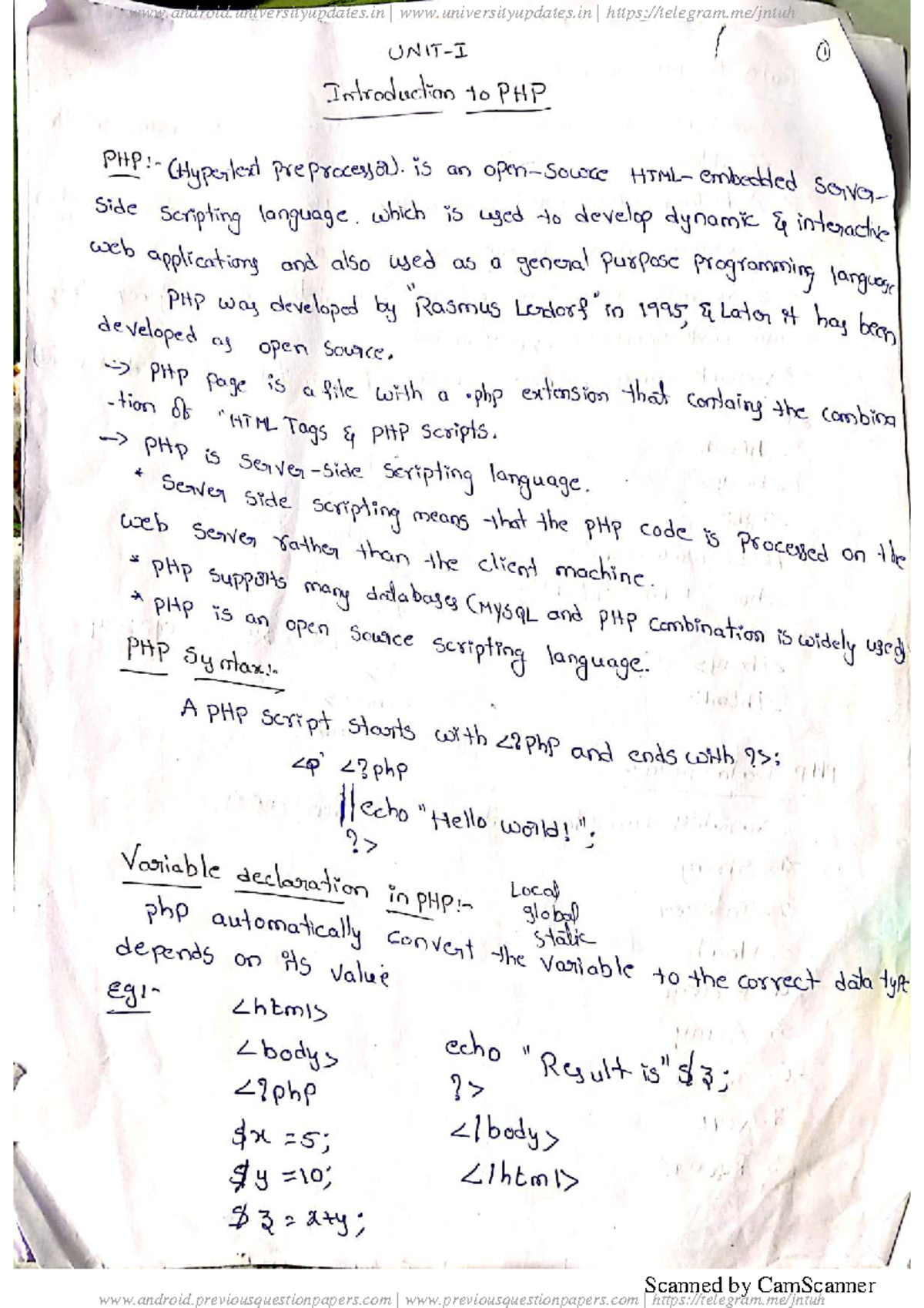 WT-Notes: Introduction to PHP Basics and Syntax - Studocu
