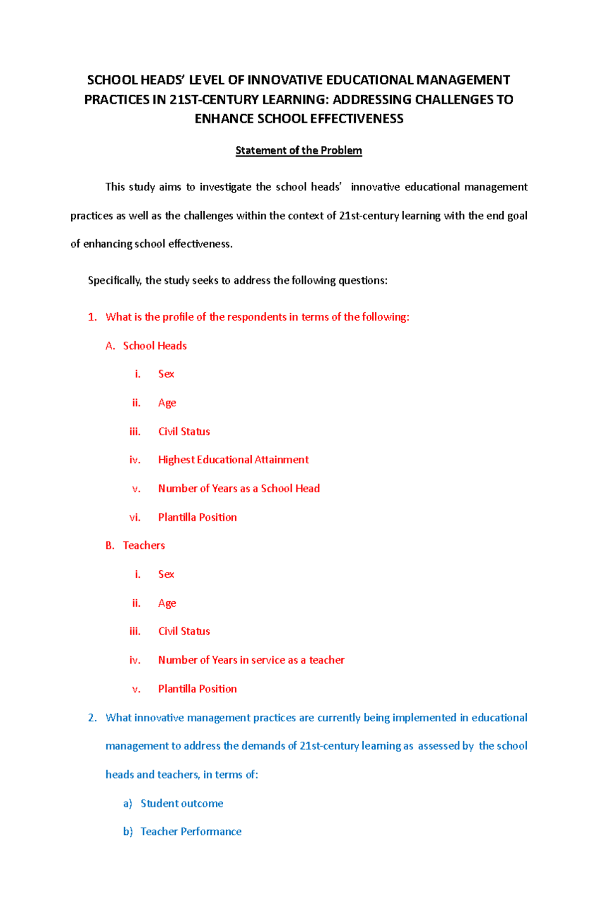 Sample- Title-SOP-and-Questionnaire - SCHOOL HEADS’ LEVEL OF INNOVATIVE ...