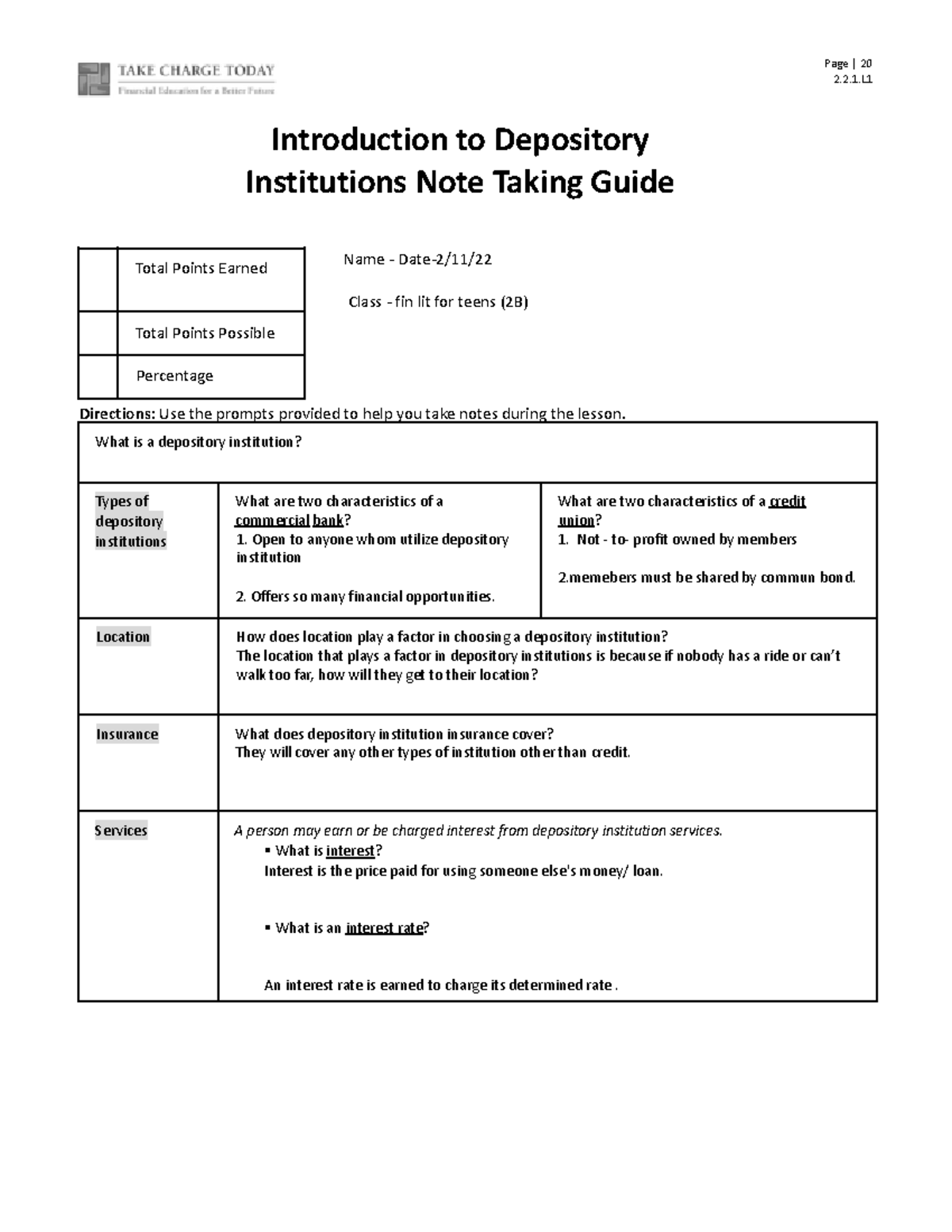 Depository Institutions Note Taking Guide - Page | 20 2.2.1 ...