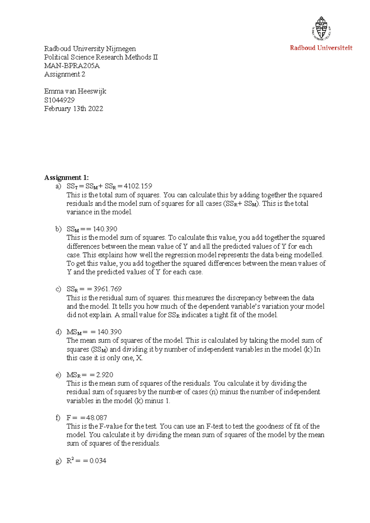 PSRM 2 Assignment 2 - Analysis of Regression Models and Hypotheses ...
