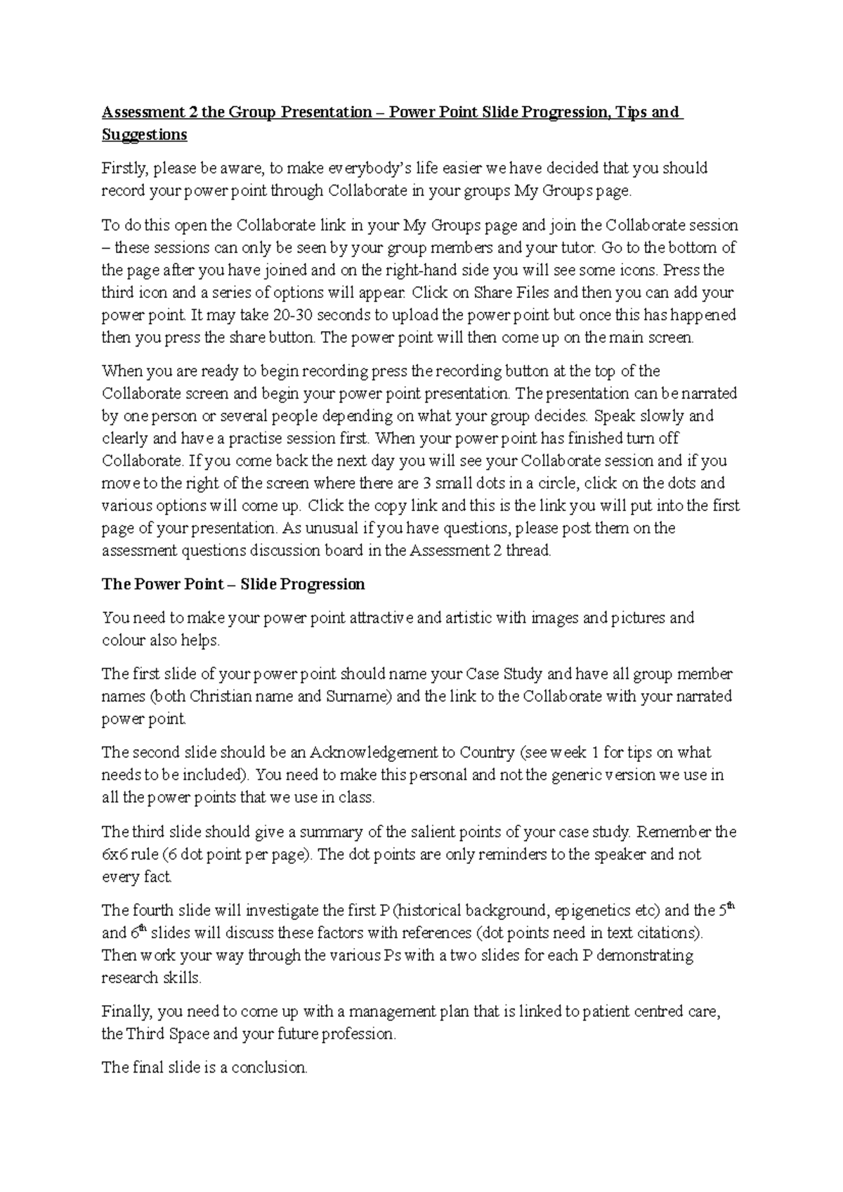 Assessment 2: Group Presentation PowerPoint Tips & Progression - Studocu