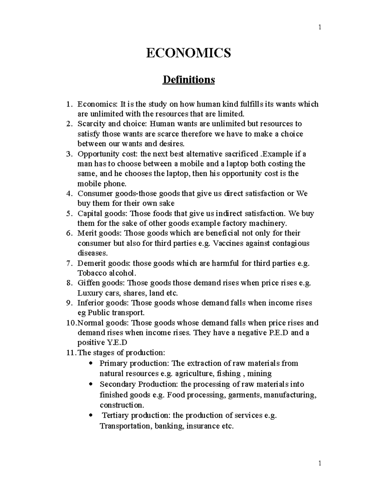 IGCSE Economics Full Notes: Key Concepts and Definitions - Studocu