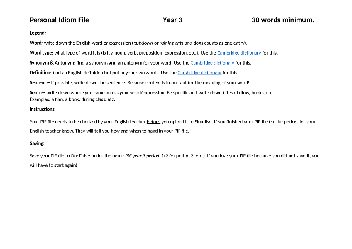 PIF Template Year 3 - English Word Study Guide - Studeersnel