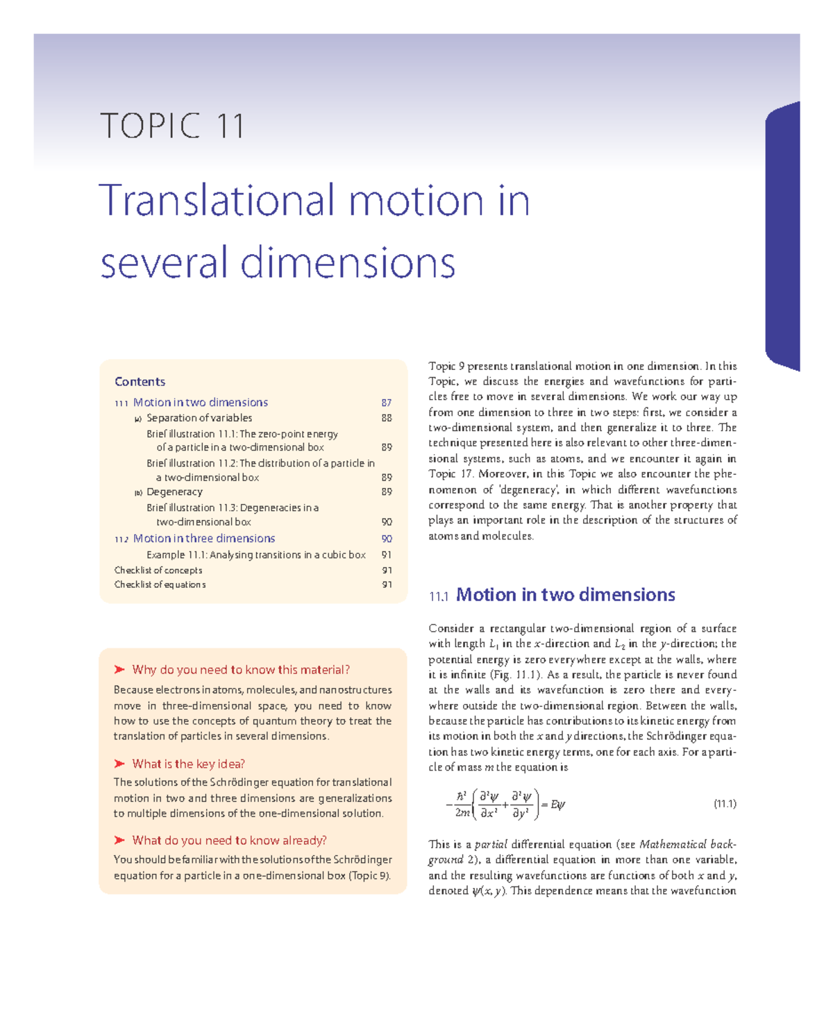 Translational Motion in Several Dimensions: Quantum Mechanics (Topic 11 ...