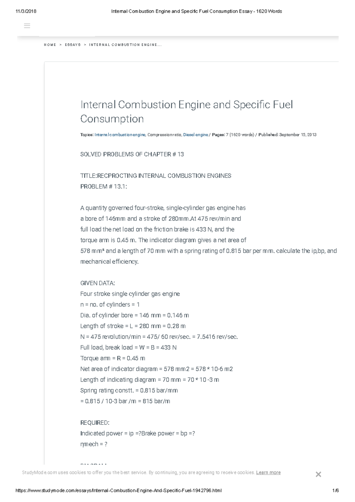 Internal Combustion Engine Analysis - TUT 6 Solution 3 Essay 1620 Words ...