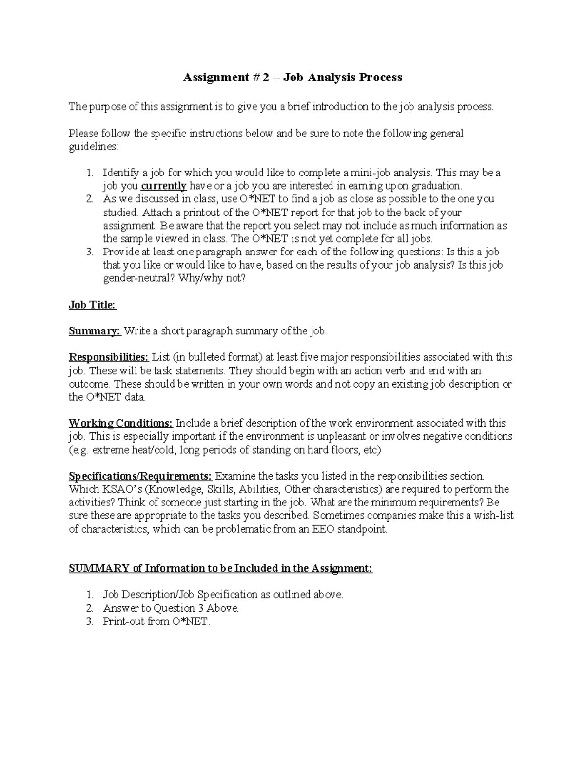 Assignment #2 - Job Analysis Process - Assignment # 2 – Job Analysis ...