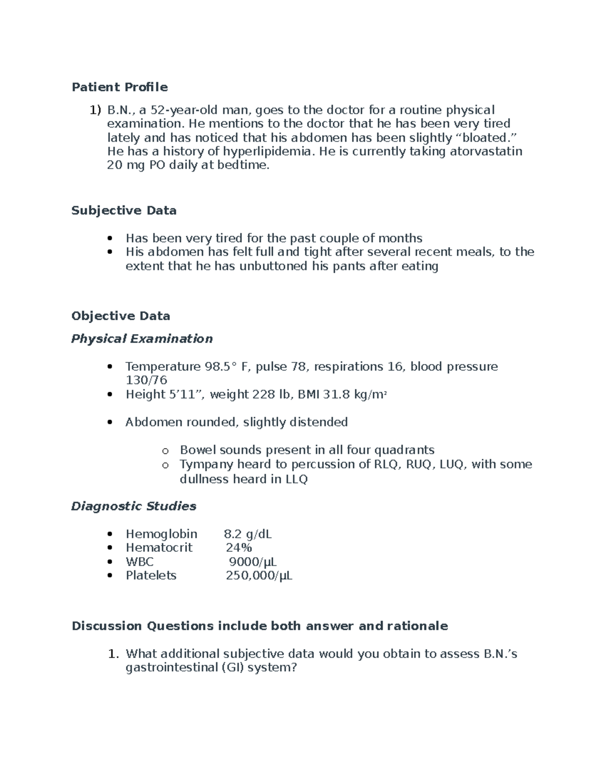 LP 7 Case Studies - Gastrointestinal Issues and Patient Profiles - Studocu