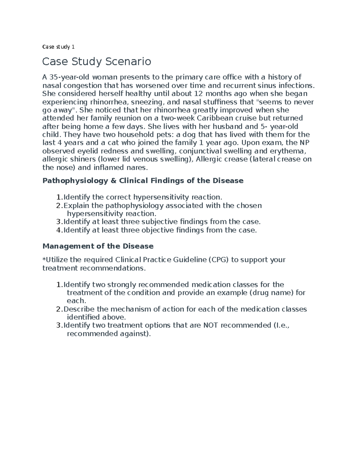 Case Study 1: Allergic Rhinitis Assessment & Management Analysis - Studocu