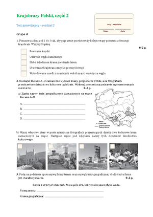 Geografia 5-test-krajobrazy-Polski-cz1 - Drodzy uczniowie kl. V