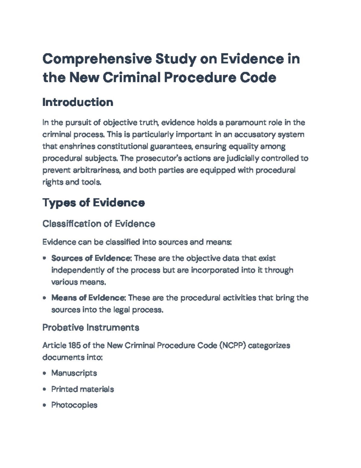 Comprehensive Analysis of Evidence in the New Criminal Procedure Code ...