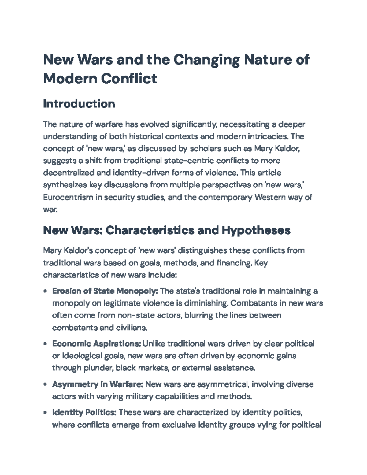 New Wars and Modern Conflict: A Critical Analysis of Warfare Dynamics ...