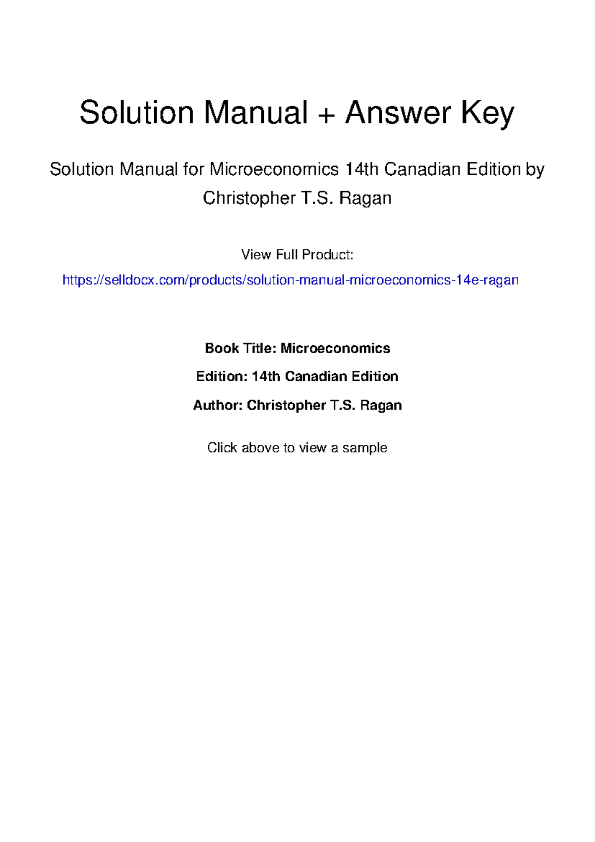 Solution Manual Answer Key for Microeconomics 14th Canadian Edition - Studocu