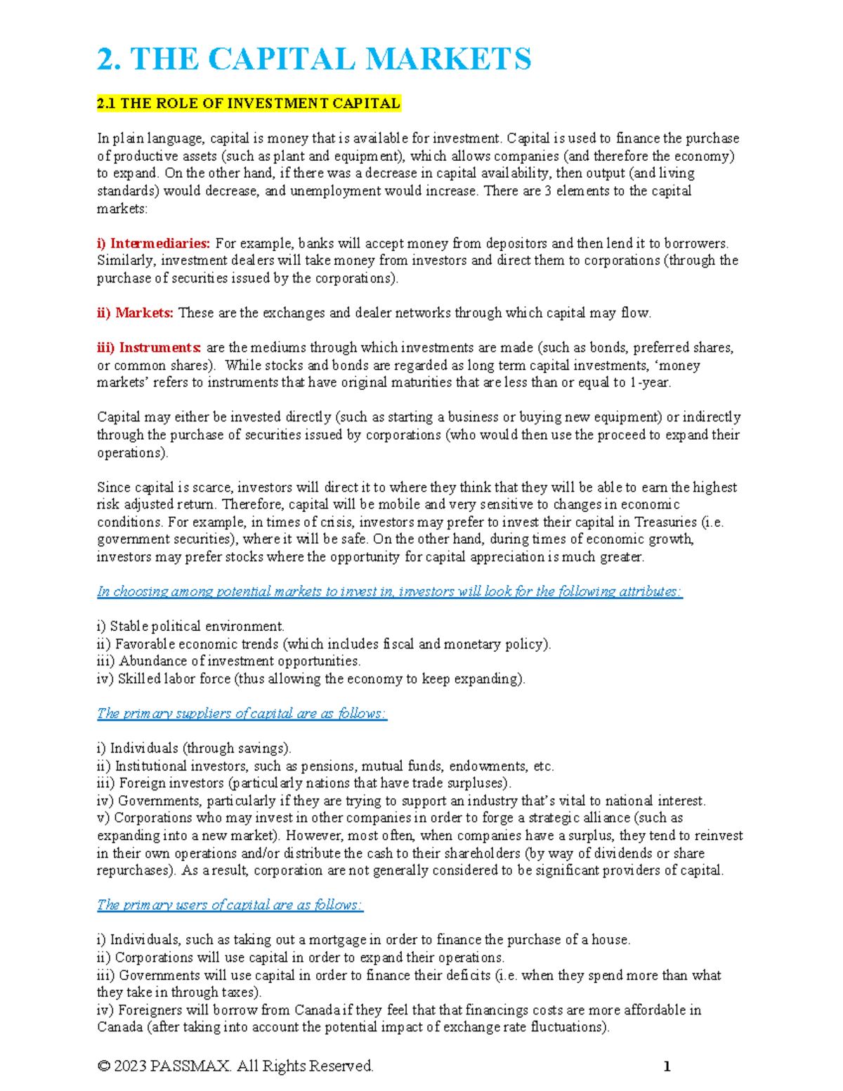 2. THE CAPITAL MARKETS - Chapter 2 Study Notes - Studocu