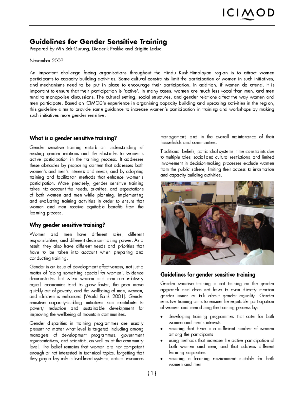 Guidelines for Gender Sensitive Training: Enhancing Women's ...