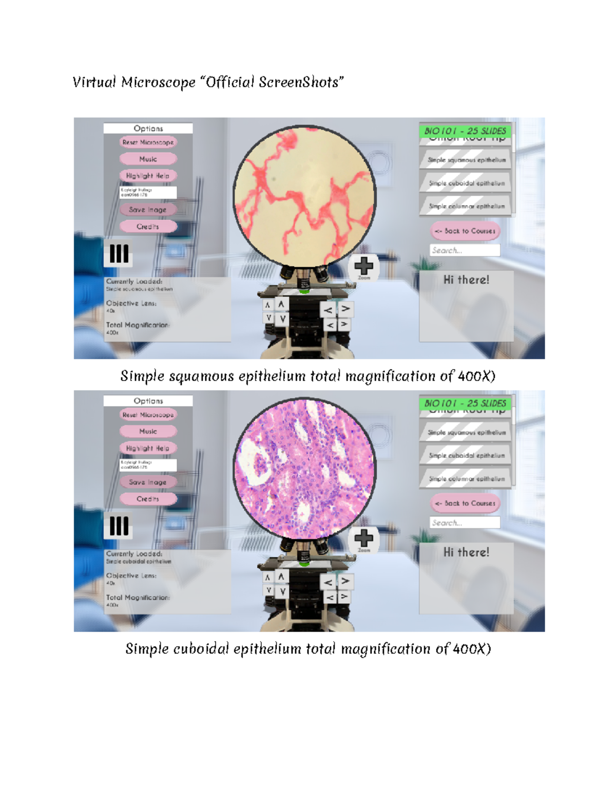 Lab 3 Official Screenshots - bio 101 - Virtual Microscope “O cial ...