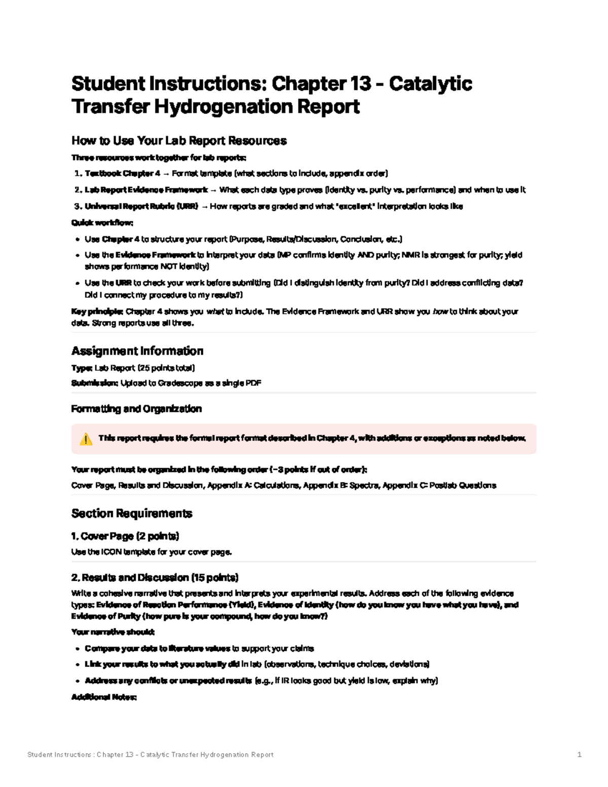 Lab Report Guidelines: Chapter 13 - Catalytic Transfer Hydrogenation ...