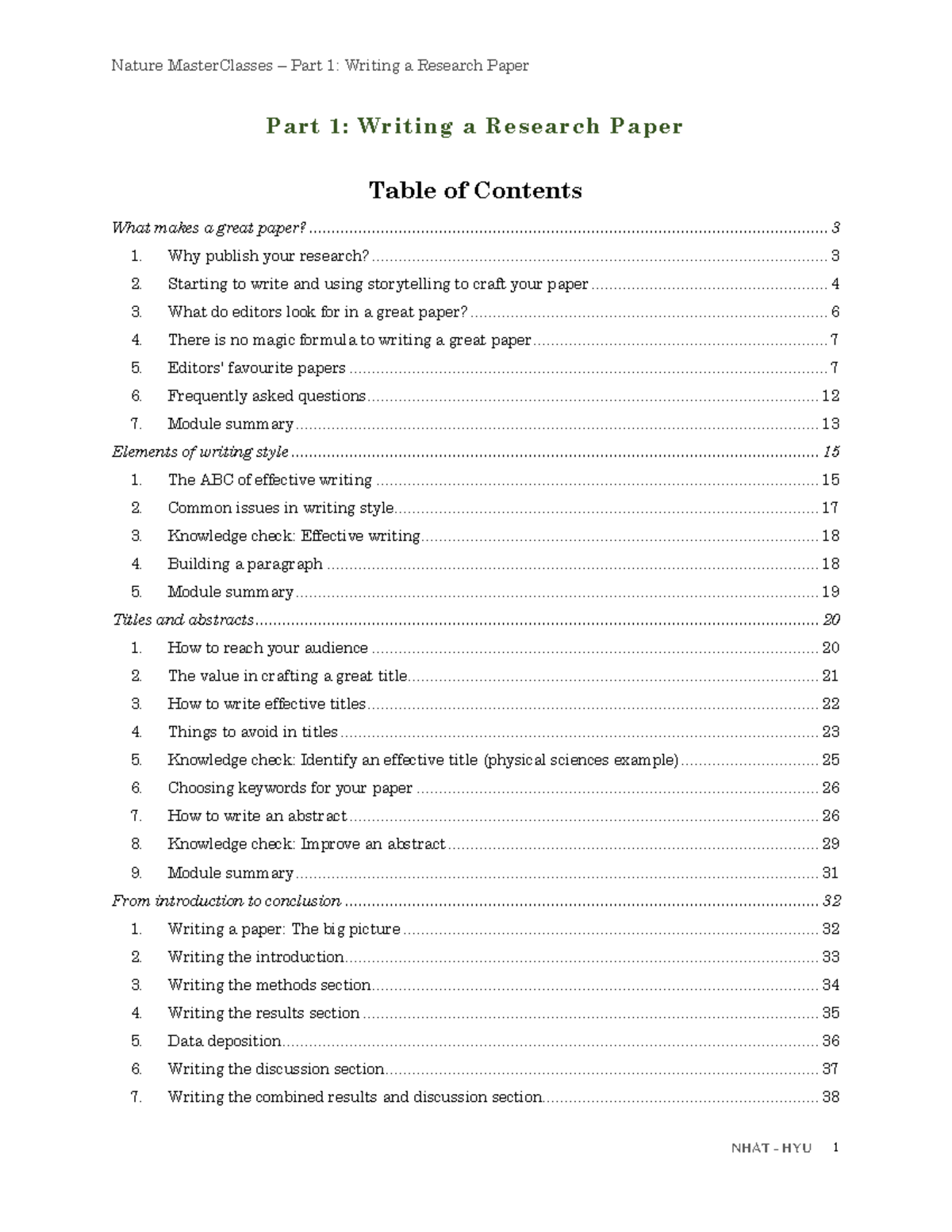 Nature MasterClasses Part 1: Writing a research paper guide - Studocu