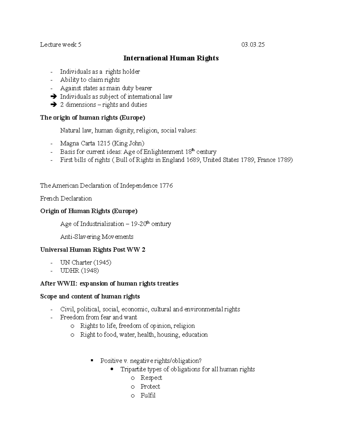 Lecture Week 5: International Human Rights Overview and Key Concepts ...