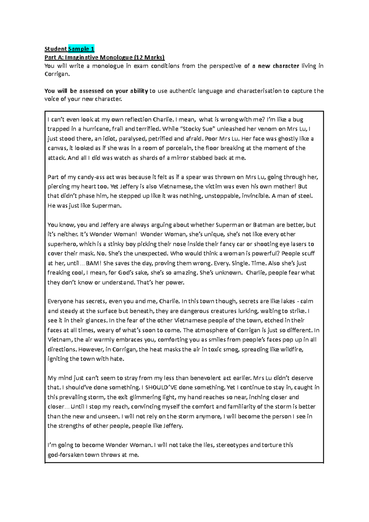 Imaginative Monologue Reflection: PIES Structure Guide (ENG101) - Studocu