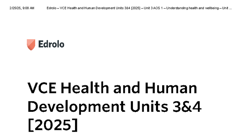 VCE Health & Human Development 3&4 [2025] - Unit 3 AOS 1 Exam Practice ...
