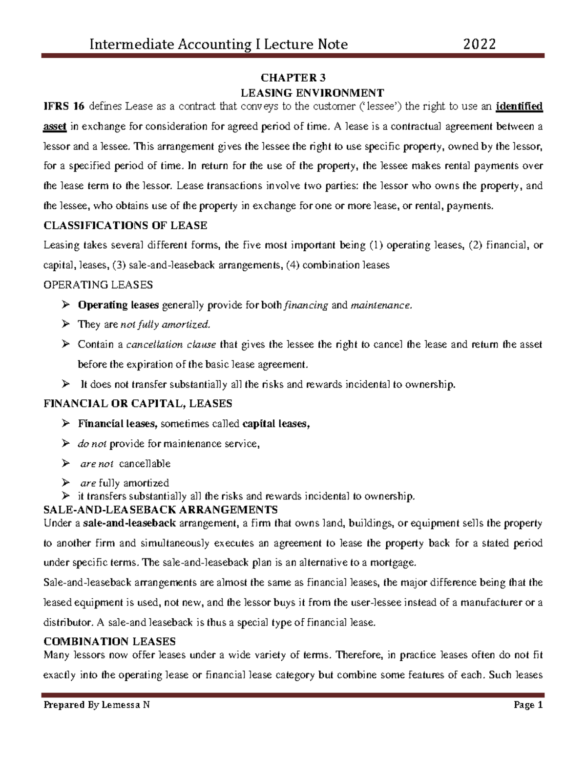 Chapter 3: Leasing Environment Notes (FIN 101) - Studocu