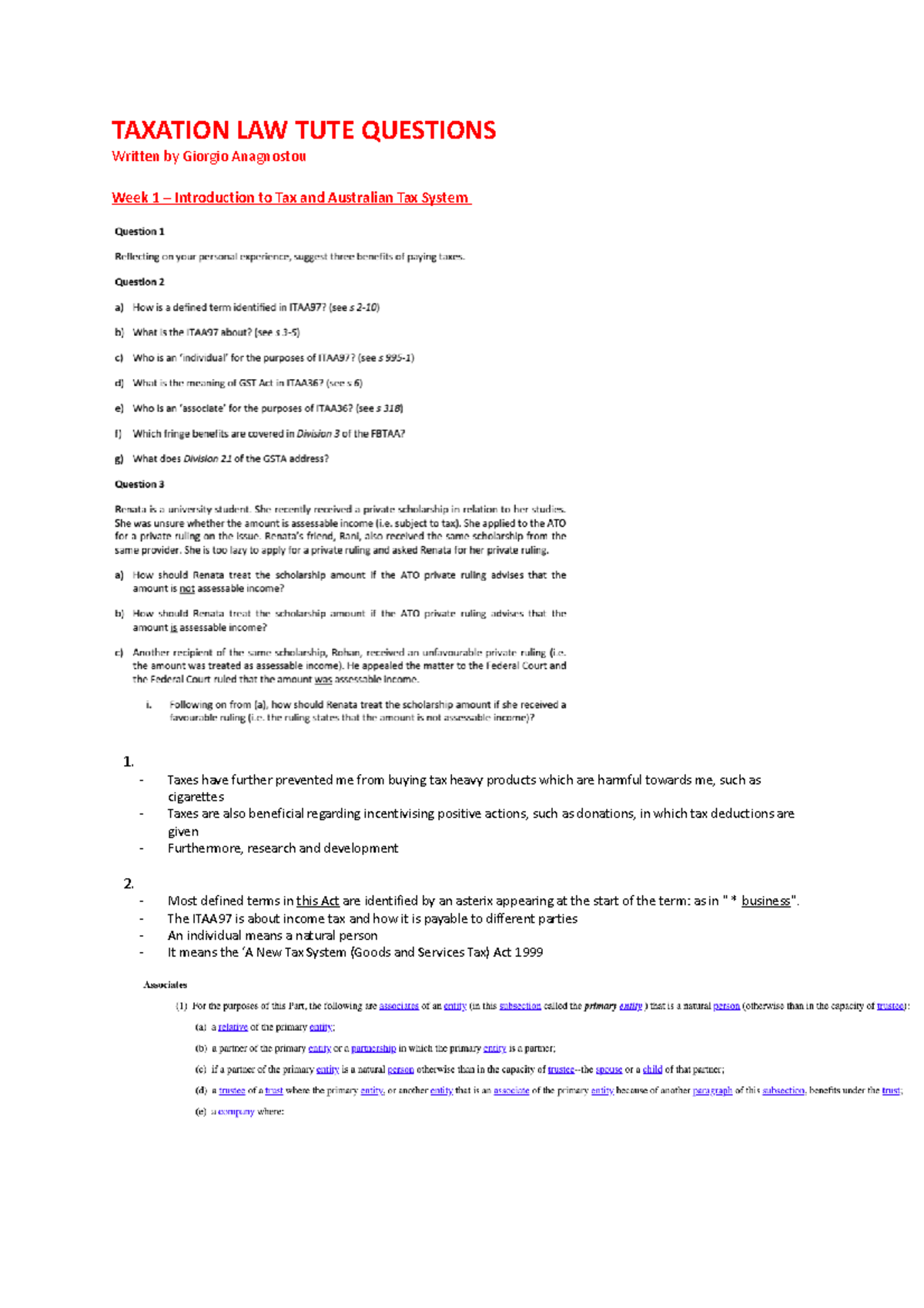 TAX LAW TUTE Q&A - Comprehensive Solutions & Insights - Studocu