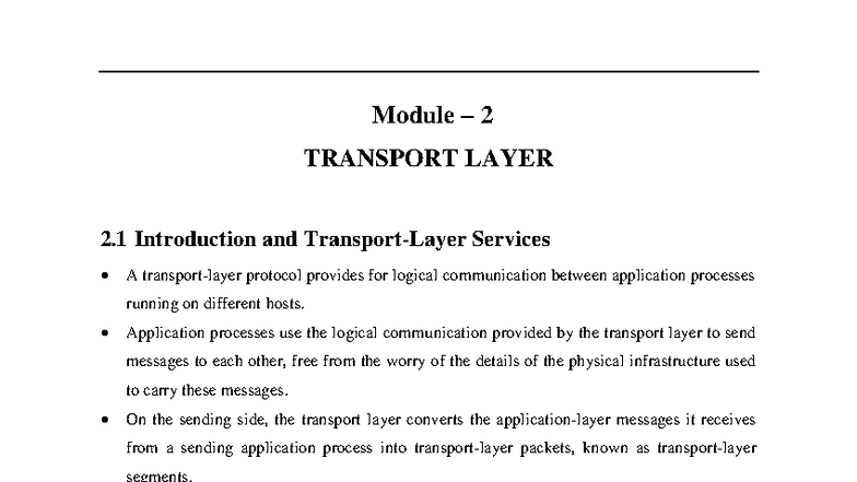 CNS Mod 2 - Transport Layer Overview and Protocols - Studocu