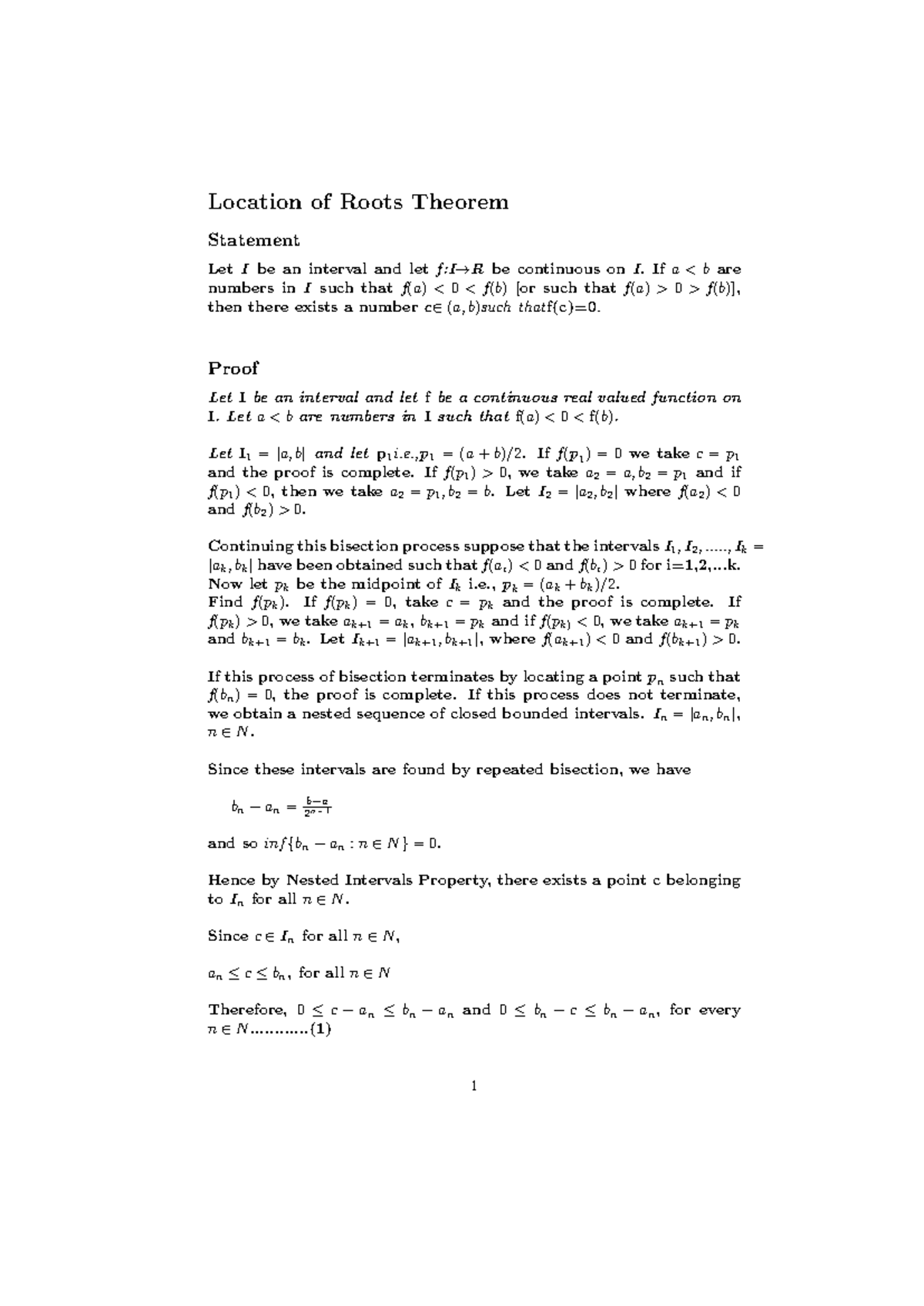 Location of Roots Theorem - Statement and Proof Details - Studocu