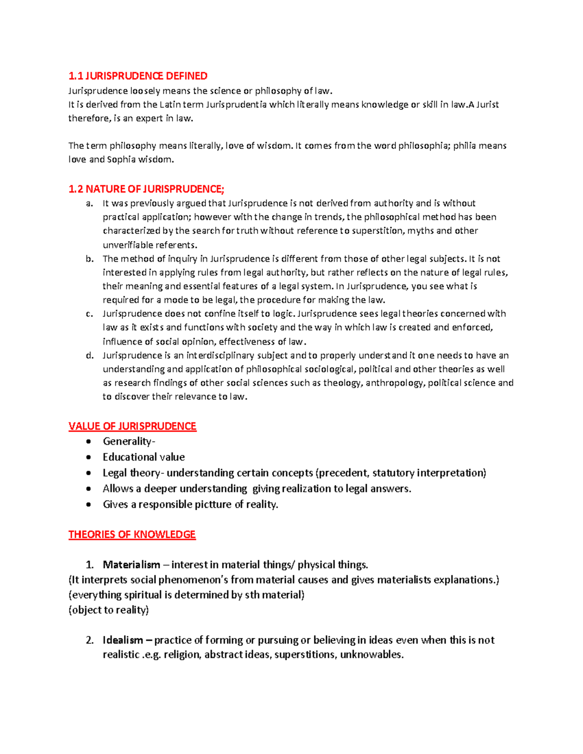 Week 2 - Theories of Knowledge in Jurisprudence Summary Notes - Studocu