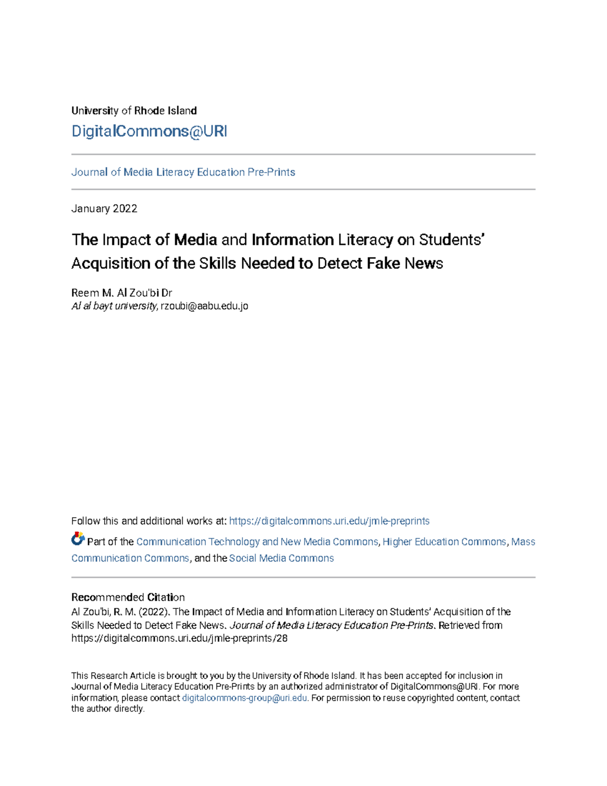 The Impact of Media and Information Literacy on Students Acquisi ...