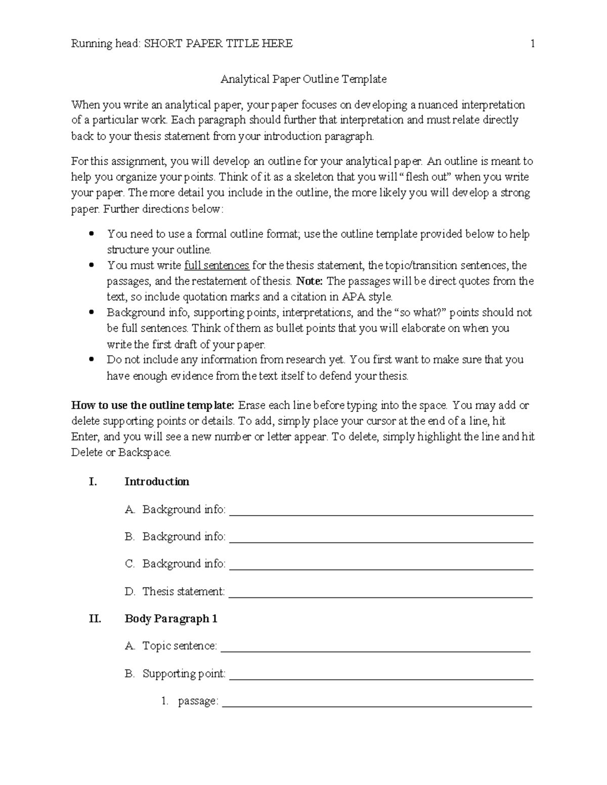 ENGL+240+Analytical+Paper+Outline+Template+for+Structure - Studocu