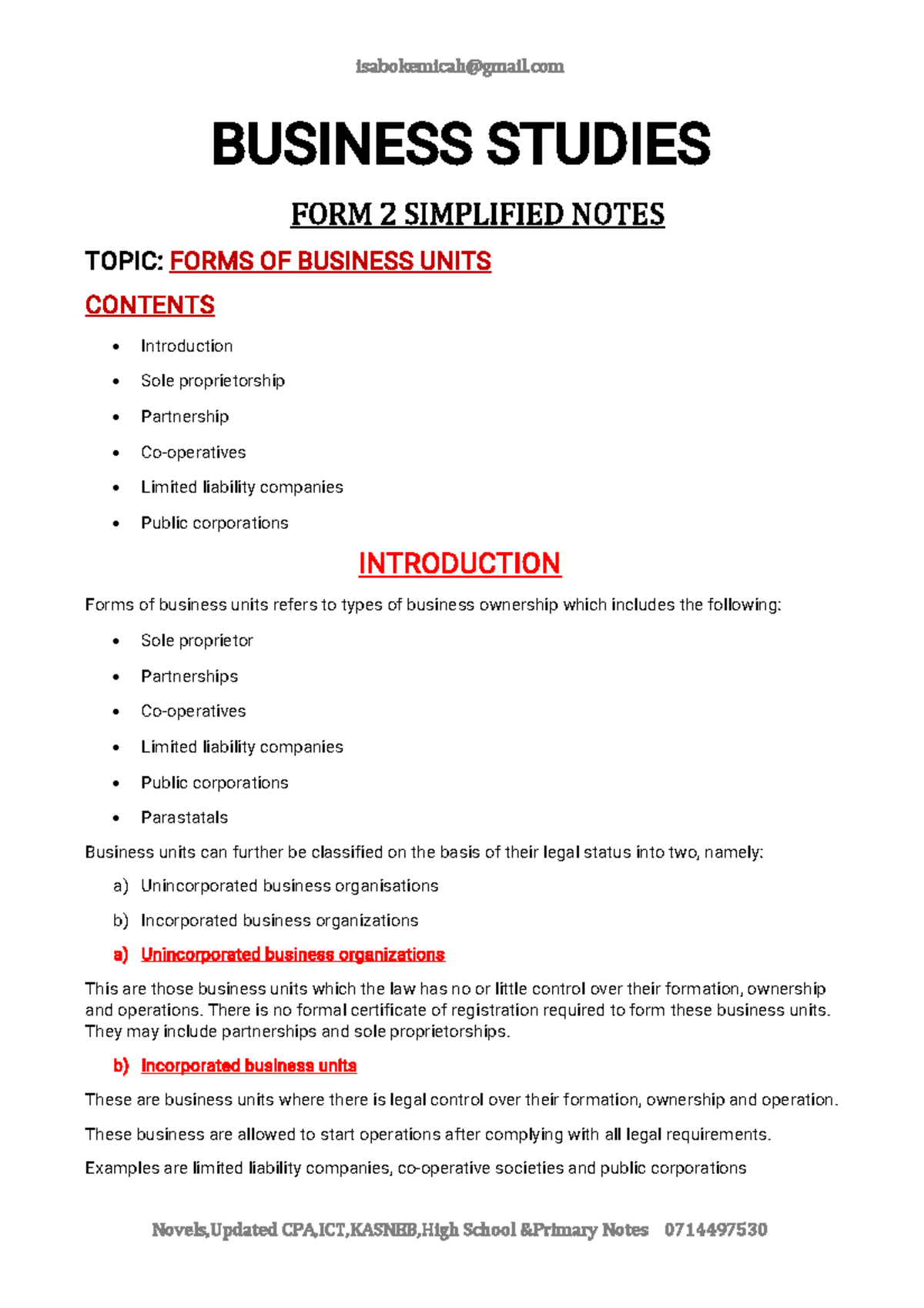 FORM 2 BUSINESS STUDIES: SIMPLIFIED NOTES ON BUSINESS FORMS - Studocu