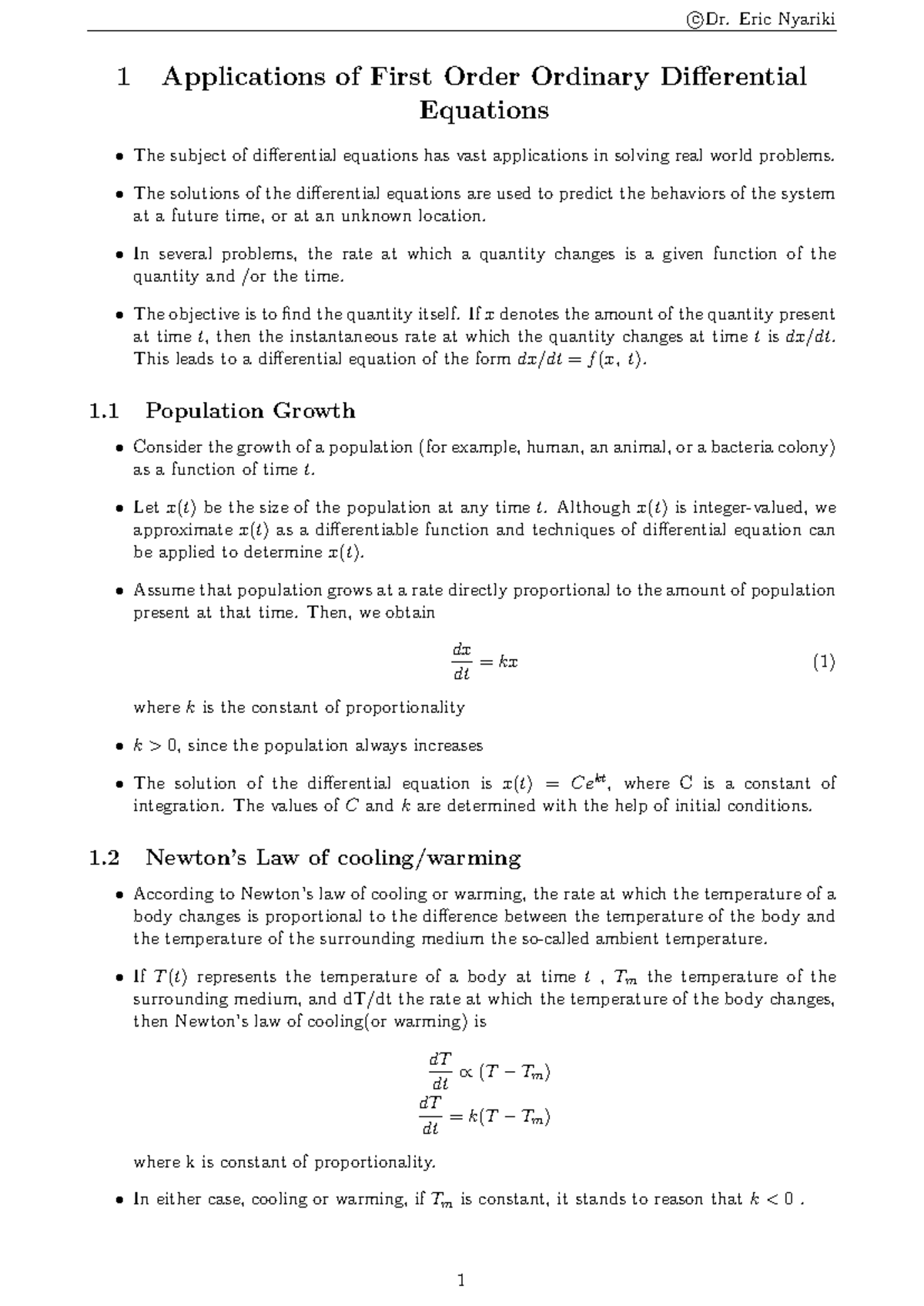 First Order Differential Equations: Real-World Applications and ...