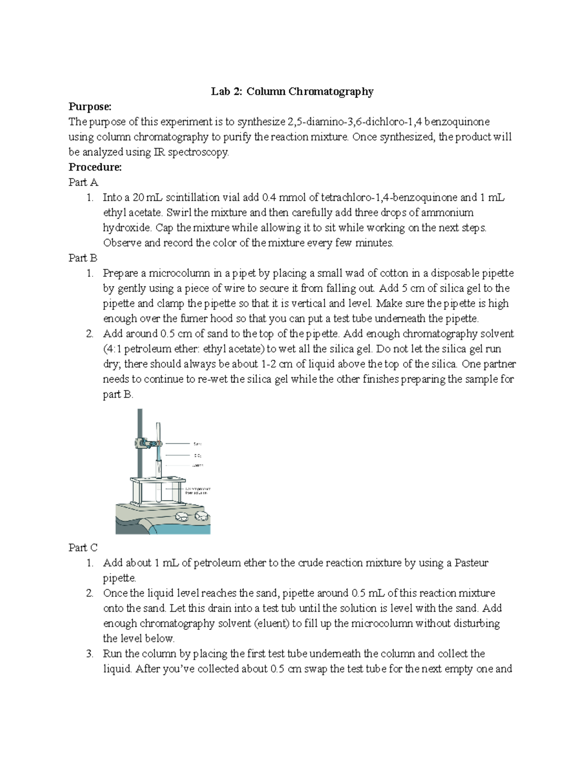 Chem 359 Lab 2 Column Chromatography Pre-lab - Lab 2: Column ...